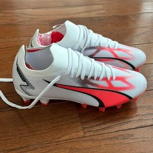 Puma White and Hot Orange Soccer Cleats
